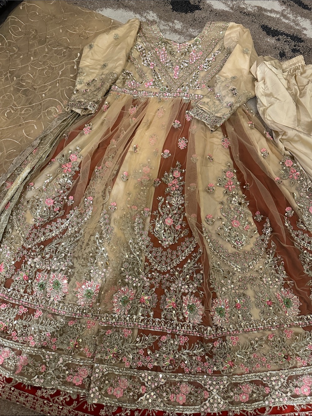 Women net embroidered anarkali bust 38 gorgeous double shade